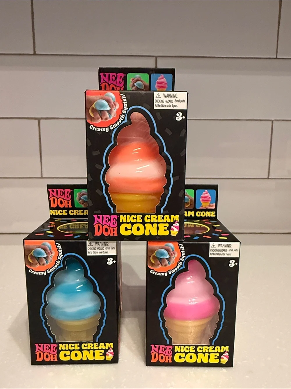 Nice Cream Cone Squishy Toy - Pink, Blue & Orange Options Full Set New